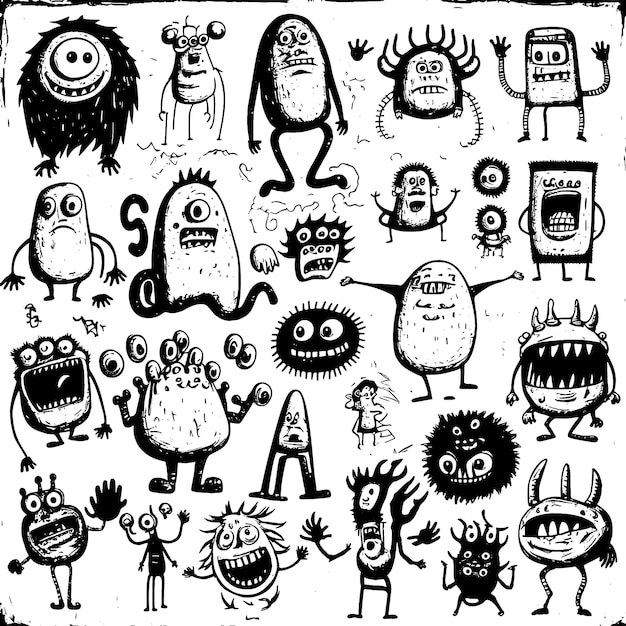 Ensemble de monstres dessinés à la main Doodle