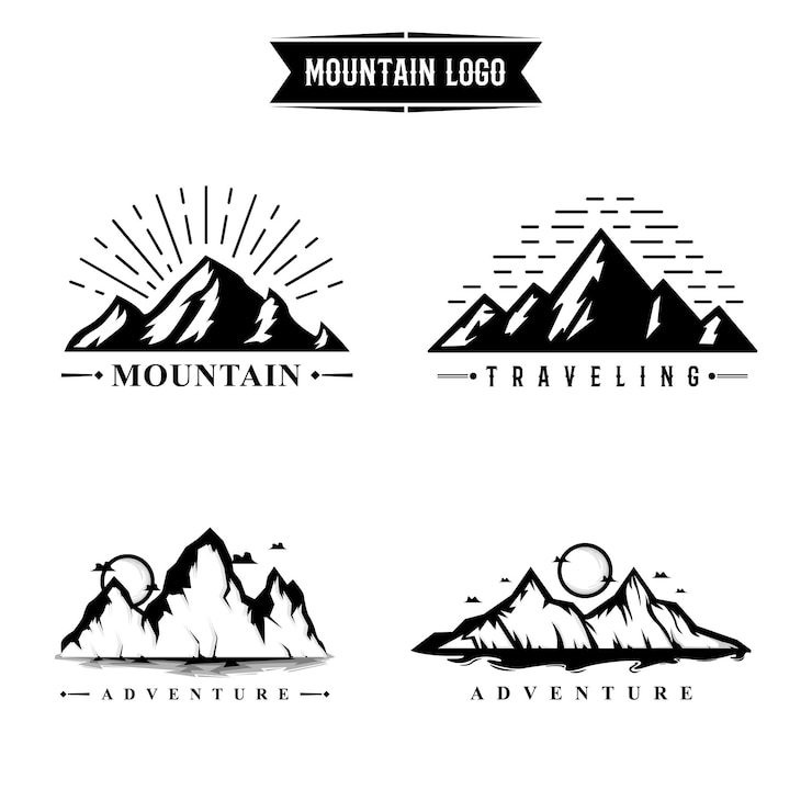 Vecteur ensemble de montagnes collines logo paysages dessin vecteur
