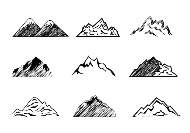 Ensemble De Montagnes Dessinées à La Main Isolé