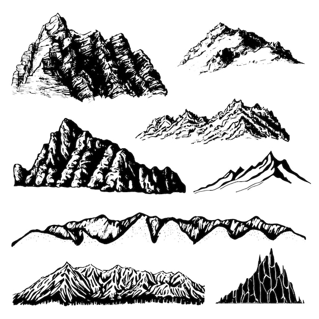 Vecteur ensemble de montagnes illustration dessinée à la main