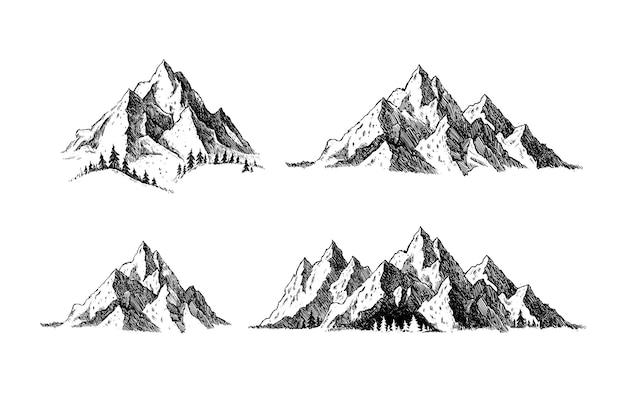 Un Ensemble De Montagnes Avec Les Montagnes Enneigées Au Sommet