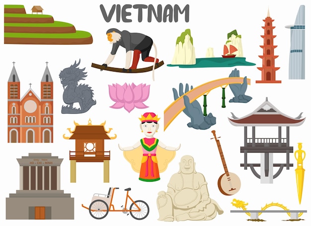 Ensemble De Monuments Célèbres Du Vietnam