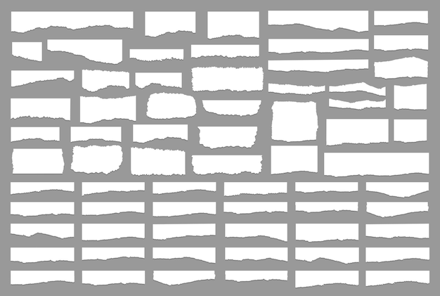 Vecteur ensemble de morceaux de papier déchiré blanc isolé sur fond gris illustration vectorielle