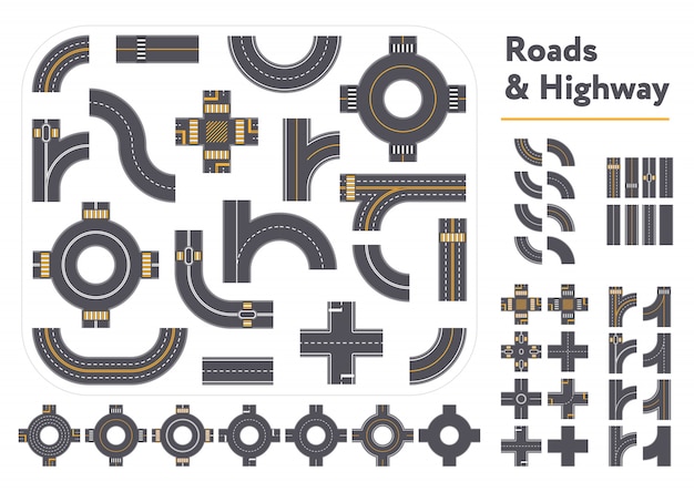 Ensemble De Morceaux De Routes Et Autoroutes Graphiques