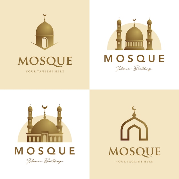 Ensemble De Mosquée Logo Symbole Islamique Or