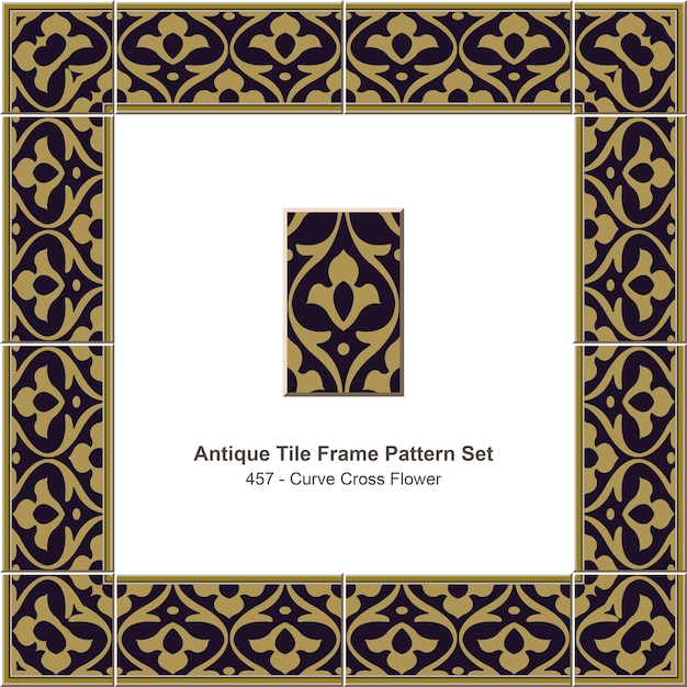 Ensemble de motifs de cadre de carreaux antiques Brown Curve Cross Flower