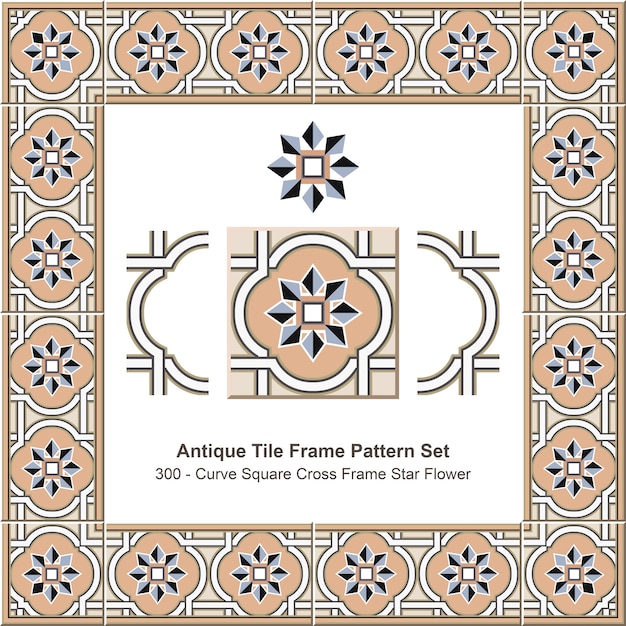 Ensemble De Motifs De Cadre De Carreaux Antiques Curve Square Cross Frame Star Flower