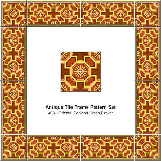 Ensemble de motifs de cadre de tuile antique fleur de croix de polygone oriental