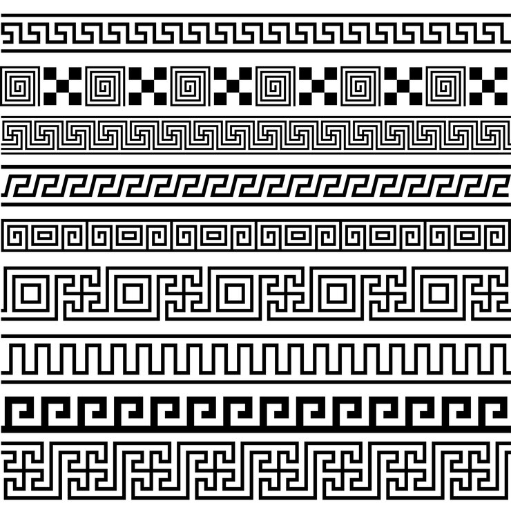 Vecteur ensemble de motifs de cadres de bordures sans soudure du grec ancien