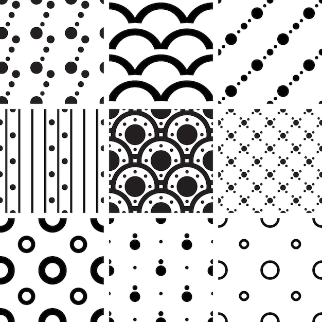 Vecteur ensemble de motifs géométriques sans couture noir et blanc