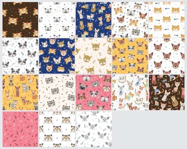 Ensemble de motifs mignons avec des chats Illustration vectorielle