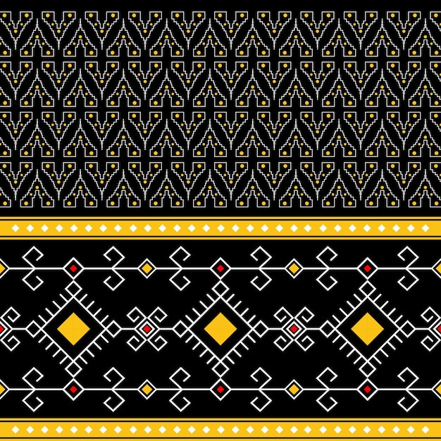 Un ensemble de motifs noirs et jaunes avec un diamant blanc et rouge