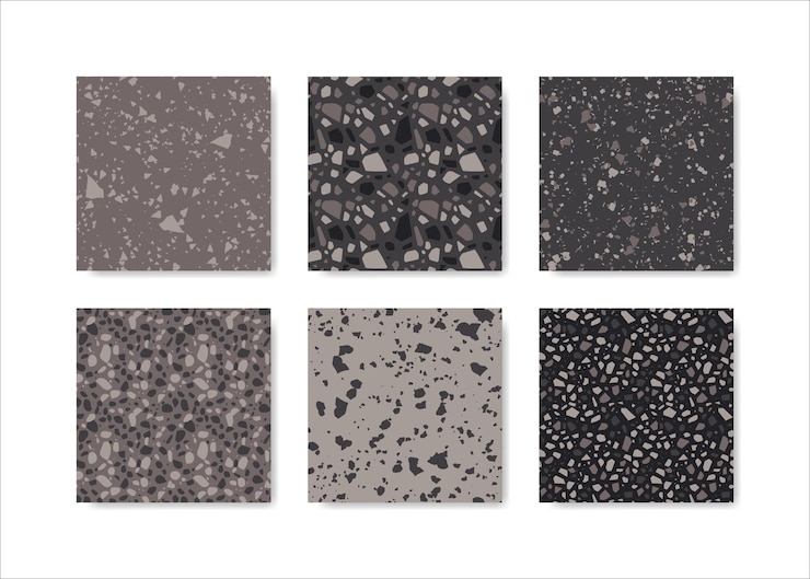 Vecteur ensemble de motifs sans couture en terrazzo motif de sol en terrazzo modèle sans couture en terrazzo