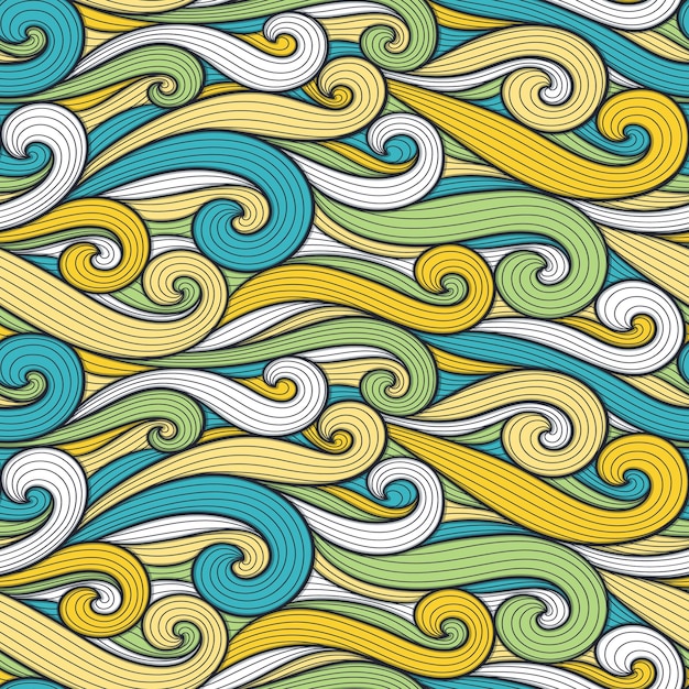 Ensemble De Motifs Sans Soudure De Lignes Bouclées Colorées Abstraites Vagues Et Boucles Illustration Vectorielle