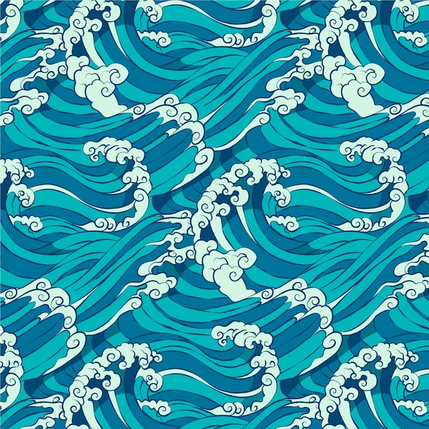 Ensemble de motifs de vagues japonaises dessinés à la main