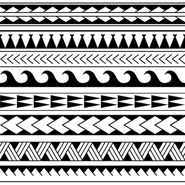 Vecteur ensemble de motifs vectoriels sans couture géométrique tribal polynésien maori