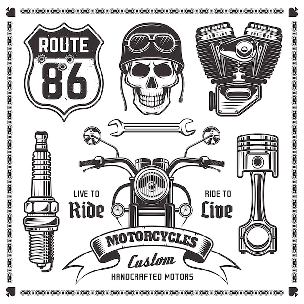 Ensemble de moto et attributs de motards