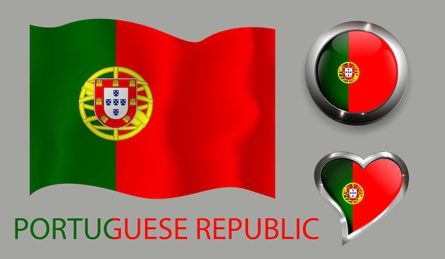 Ensemble, Nation, Drapeau Portugal, Bouton Brillant, Coeur