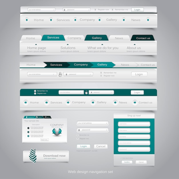 Ensemble de navigation de conception Web.