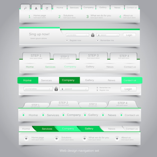 Ensemble de navigation de conception Web.