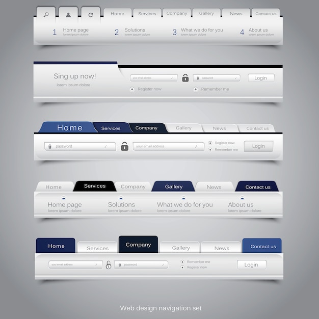 Vecteur ensemble de navigation de conception web.