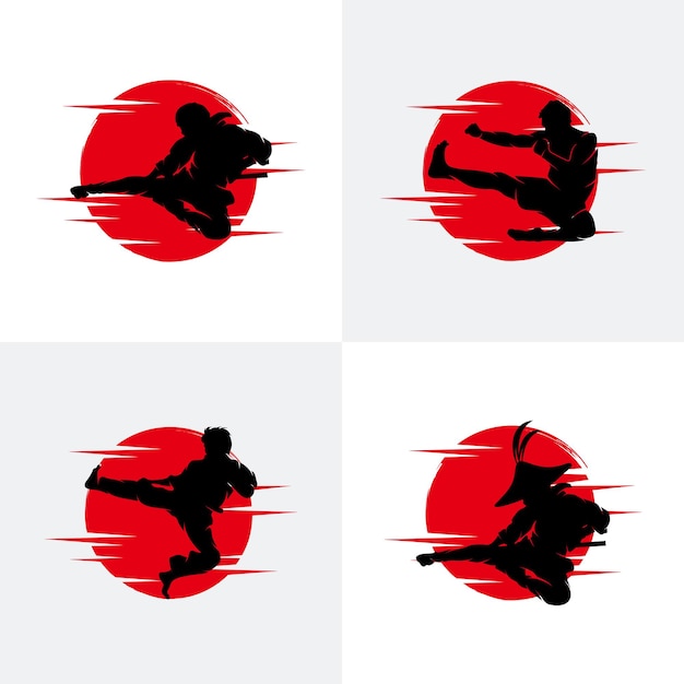 Vecteur ensemble, de, ninja, silhouette, illustration