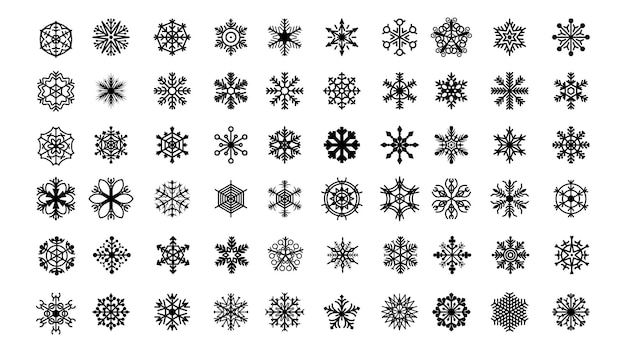 Ensemble Noir Colleciton Ligne Snowflake Doodle Hiver Décoration Éléments Vector Design Style