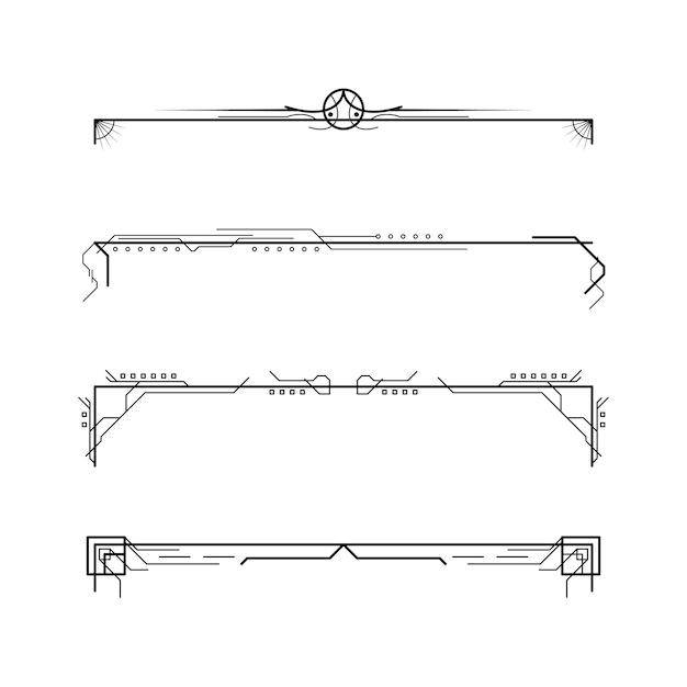 Ensemble Noir Collection de lignes simples Doodle Éléments de bordure Vector Design Style Sketch Isolé