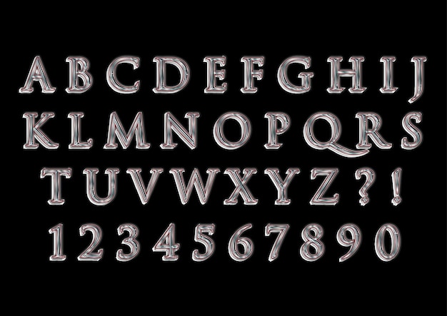 Ensemble de nombres d'alphabets de mercure à la mode 3D