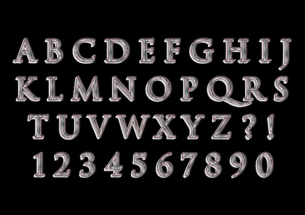 Vecteur ensemble de nombres d'alphabets de mercure à la mode 3d