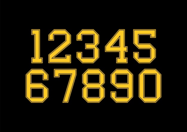 Ensemble de nombres avec des éléments de conception de typographie jaune et noir