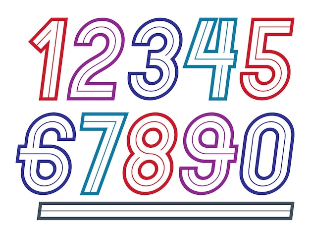 Ensemble de nombres rétro lumineux vectoriels en gras de 0 à 9 à utiliser dans la conception de logotypes.