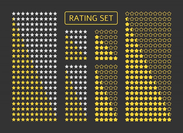 Ensemble De Notation étoiles Jaunes. Symbole De Qualité Du Produit, Niveau De Jeu, Avis Client.
