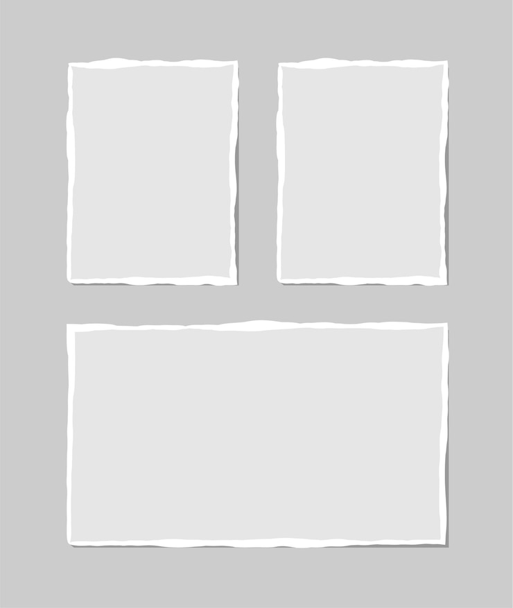 Vecteur ensemble de notes blanches déchirées. des morceaux de papier déchiré de différentes formes isolés sur fond gris. illustration vectorielle.