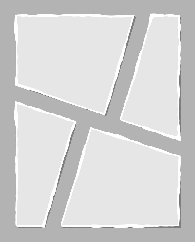 Vecteur ensemble de notes blanches déchirées. des morceaux de papier déchiré de différentes formes isolés sur fond gris. illustration vectorielle.