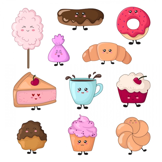 Ensemble De Nourriture Kawaii - Bonbons Ou Desserts, Personnages