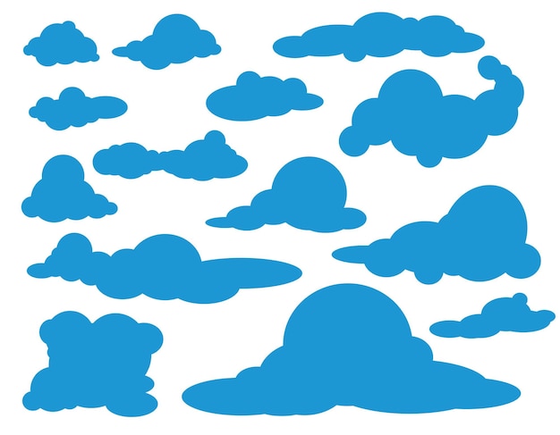 Ensemble de nuages bleus dans un style plat sur fond transparent formes abstraites graphiques vectoriels