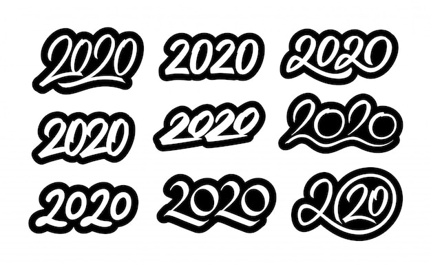 Vecteur ensemble de numéros calligraphiques du nouvel an 2020