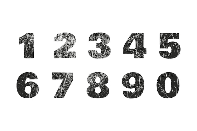Ensemble de numéros de grunge avec texture en métal pelé Illustration vectorielle en détresse Isolé un deux trois quatre cinq six sept huit neuf zéro pour la conception