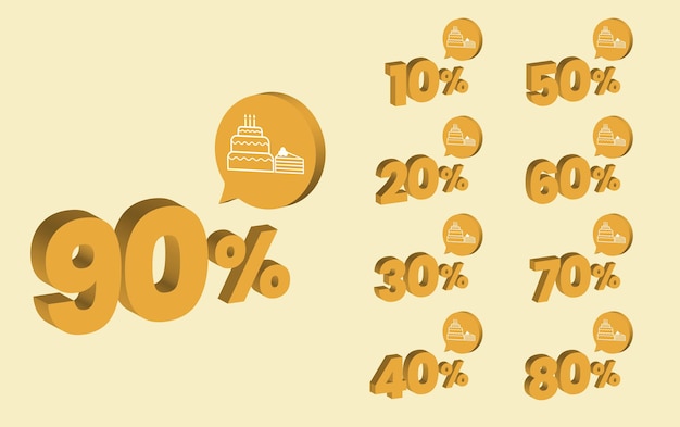 Vecteur ensemble de numéros de remise de style 3d pour les produits de pâtisserie de boulangerie