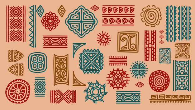 Vecteur ensemble d'objets ethniques éléments de doodle traditionnels africains
