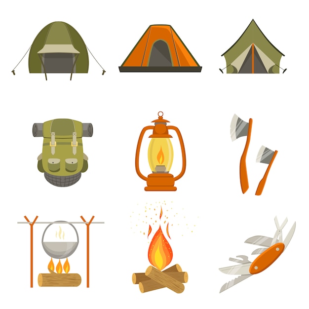 Ensemble d'objets liés au camping