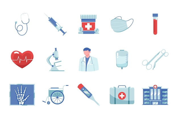 Ensemble d'objets médicaux isolés