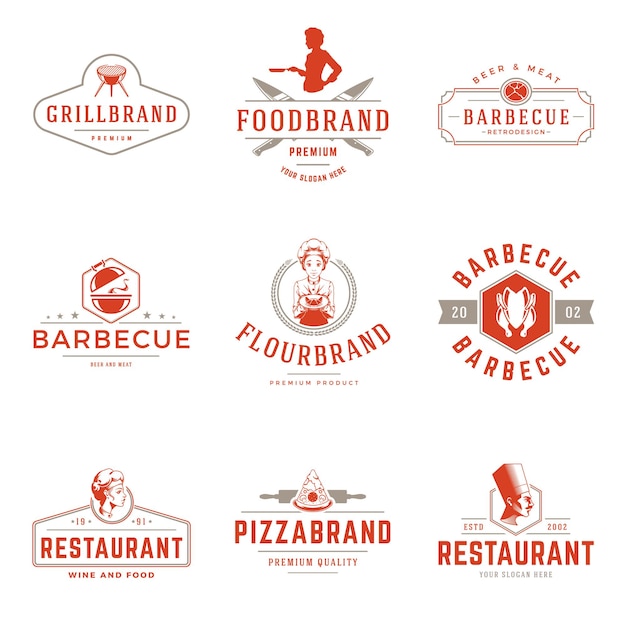 Ensemble D'objets De Modèles De Logos De Restaurant.