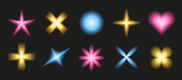 Ensemble d'objets vectoriels brillants éléments de conception symboles étoiles et coeur décorations esthétiques y2k