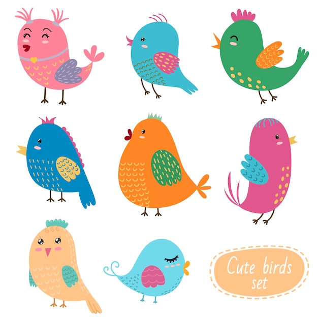 Ensemble d'oiseaux mignons.