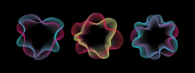 Un ensemble d'ondes sonores au néon multicolores Lines de doots sonores spectre radial Arrière-plan égaliseur coloré Couverture colorée pour affiche musicale et bannière Spectre radial vectoriel