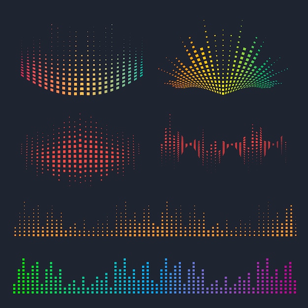 Vecteur ensemble d'ondes sonores vectorielles. éléments colorés de musique pour votre conception.