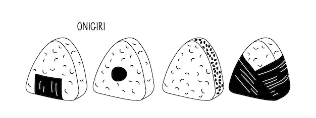 Ensemble D'onigiri. Triangle De Riz Aux Algues Nori. Aliments Frais Isolé Sur Fond Blanc