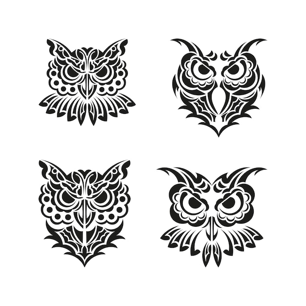 Ensemble d'ornements de hibou Bon pour les impressions de menus et les cartes postales Illustration vectorielle